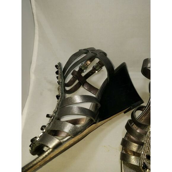 Vince Camuto women's Wedge Sandals PEWTER leather Beaded size 8B Strappy 38EU - Picture 2 of 6